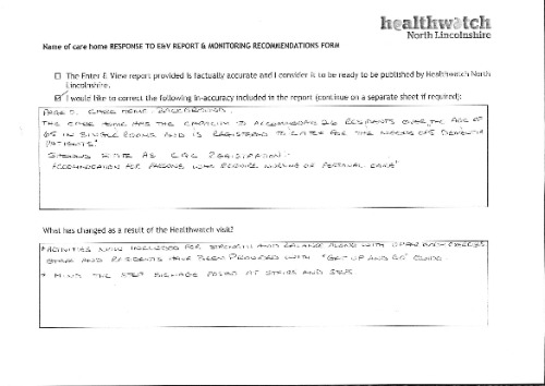 Cumberworth Lodge response to recommendations